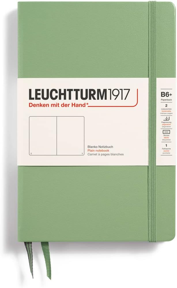 LEUCHTTURM1917 - Notebook Hardcover Paperback B6+ - 219 Numbered Pages for Writing and Journaling (Stone Blue, Ruled)