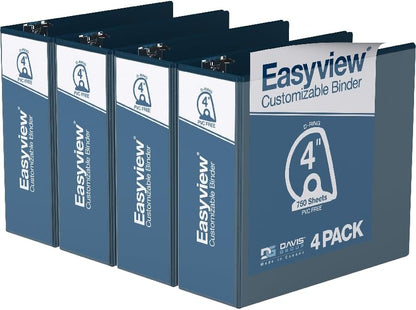 Easyview Premium 3-Ring Binders with Clear-View Covers and D Rings, Binders for School or Office, 5 Inch, Pack of 4, White
