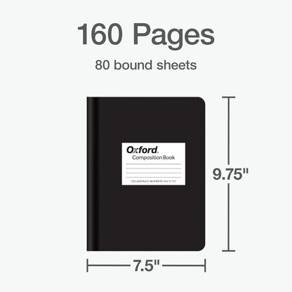 Oxford Composition Notebook 12 Pack, School Supplies, Notebooks for School, Writing Journals, College Ruled Paper, Note Taking Book, 7.5 x 9.75 Inches, 80 Sheets, Black Covers (63945)