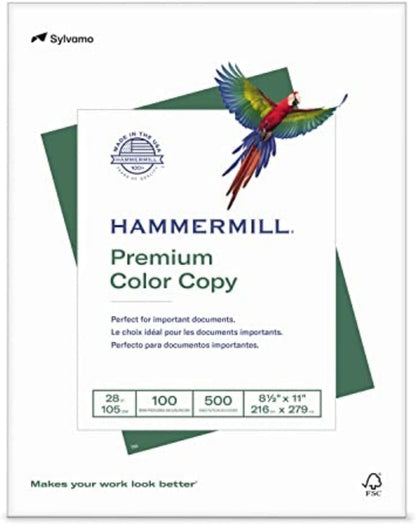 Hammermill Printer Paper, Premium Color 28 lb Copy Paper, 8.5 x 11-5 Ream (2,500 Sheets) - 100 Bright, Made in the USA, 102450C, White