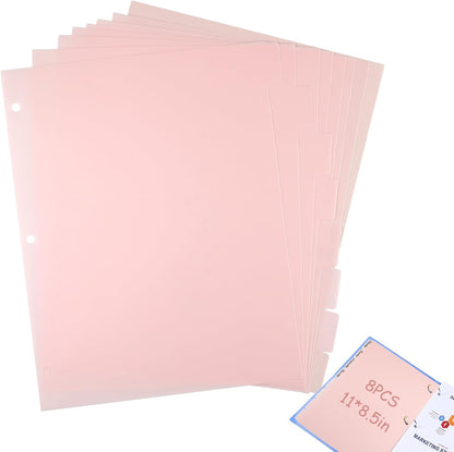 8Pcs 3 Ring Black Binder Dividers with 8 Tabs,A4 Sturdy Plastic Dividers Aesthetic Dividers for Binder,Insertable Black Binder for Office Homework Notebook Binder Page Supplies