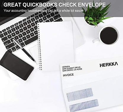 #9 Double Window Security Envelopes, HERKKA No.9 Double Window Business Envelopes Designed for Quickbooks Invoices and Business Statements - Number 9 Size 3 7/8 Inch X 8 7/8 Inch - 24 LB - 500 Pack