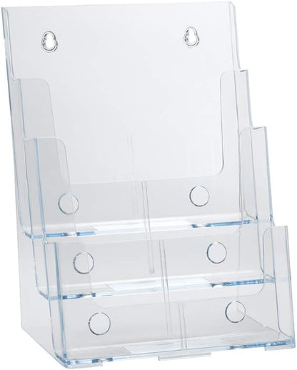 Azar Displays 252376 Four Tier, Four Pocket Letter Brochure File Holder for Flyer, Office Supplies, Paper Document or Magazines, Clear Organizer for Wall and Counter Desktop Stand, 8.5" x 11"