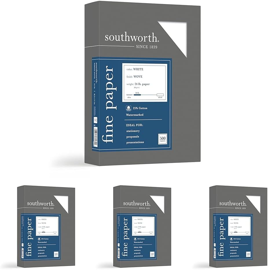 Southworth 404C 25% Cotton Business Paper White 24 lbs. Wove 8-1/2 x 11 500/Box FSC