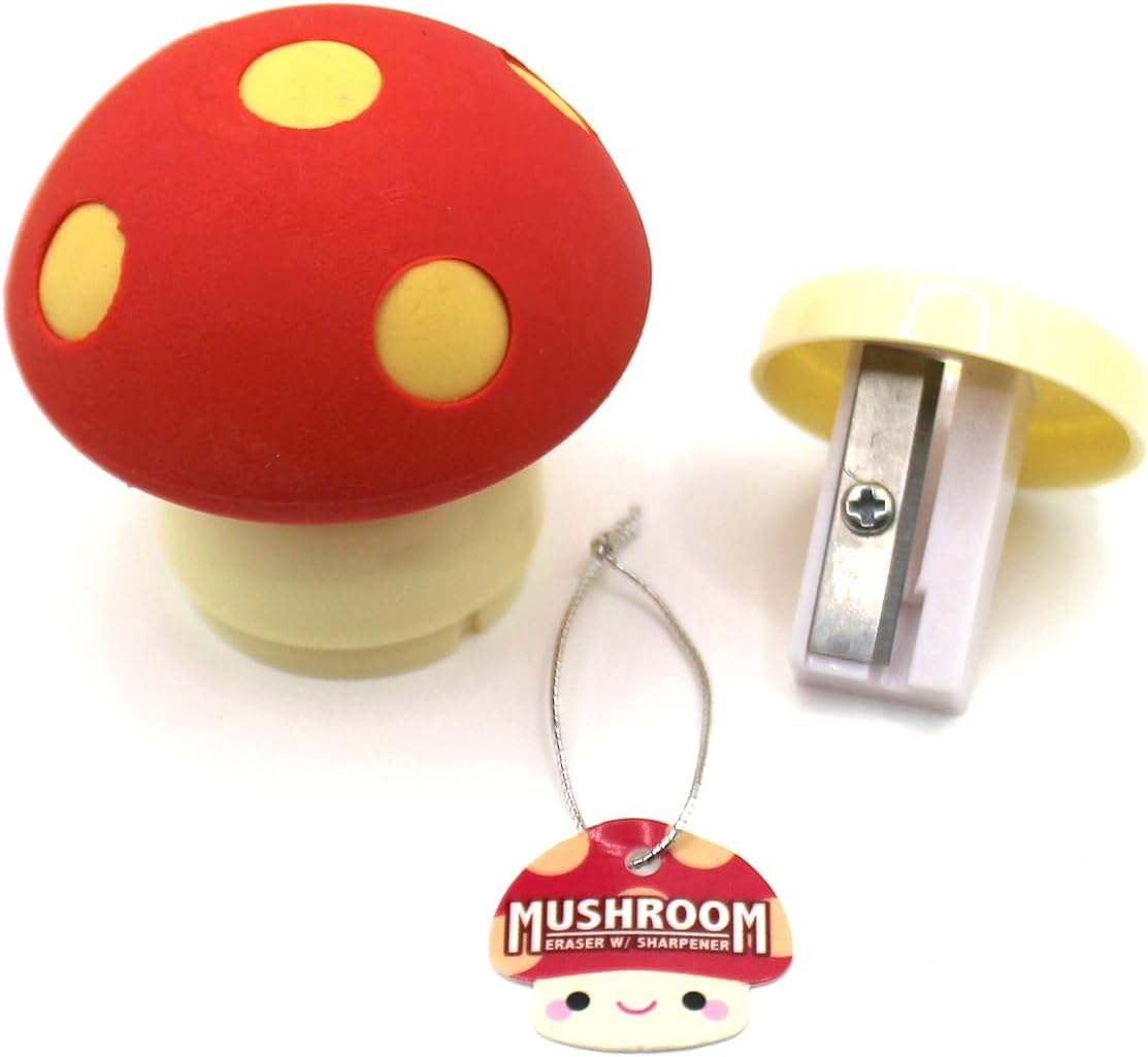 Limited Edition Mushroom Eraser and Pencil Sharpener (RED Cap W/Yellow DOTS)