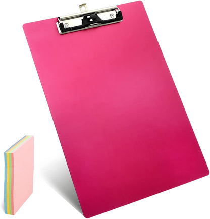 Aluminum Metal Clipboard Stainless Hangable Pen Holder Low-Profile Clip Board Size A4 9" x 12.6" with Sticky Note for School Office Business Medical Professionals Workshop Factory (Pink, Aluminum-A4)