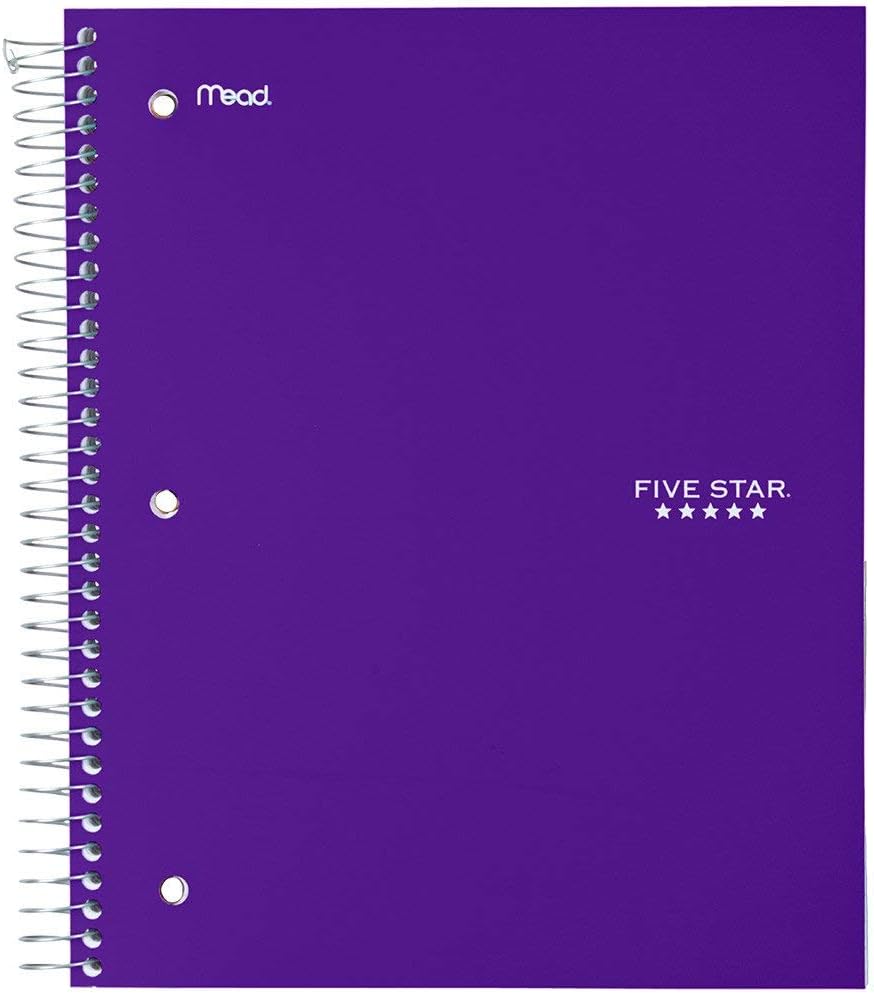 Five Star Spiral Notebook + Study App, 5 Subject, Wide Ruled Paper, 8" x 10-1/2", 200 Sheets, Fights Ink Bleed, Water Resistant Cover, Tidewater Blue (73196)