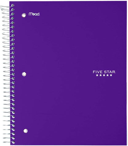 Five Star Spiral Notebook + Study App, 5 Subject, Wide Ruled Paper, 8" x 10-1/2", 200 Sheets, Fights Ink Bleed, Water Resistant Cover, Tidewater Blue (73196)
