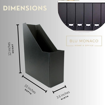 BLU MONACO Foldable Black Magazine File Holder | Set of 6 Cardboard Desk Organizer Boxes | Vertical Magazine File Holder | Standing File Holder | Office Classroom or Home