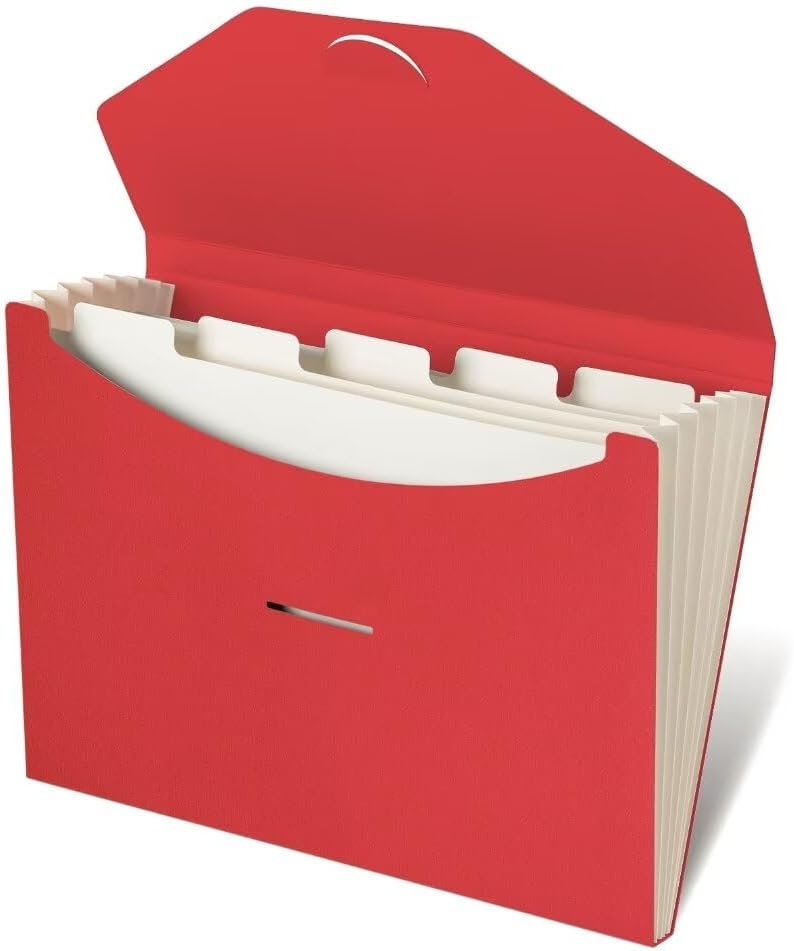 Blue Lake ECOLIFE Recyclable Paper 6-Pockets Expanding File Document Folder Plastic Free, Accordian File Organizer - A4 Letter Size, 200 Sheet Capacity for School, Office, Home Ruby