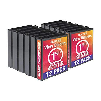 Samsill 3 Inch 3 Ring Binders, Economy Round Ring, Clear View Cover, 550 Sheet Capacity - for School, Home, Office - Black, 4 Pack