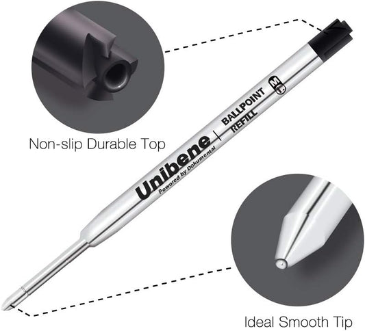 Unibene Parker Compatible Ballpoint Refills 12 Pack,1.0mm Medium Point-Black, Smooth Writing Replaceable German Ink Tactical Pen Refills for Parker Ballpoint/UZI Pen