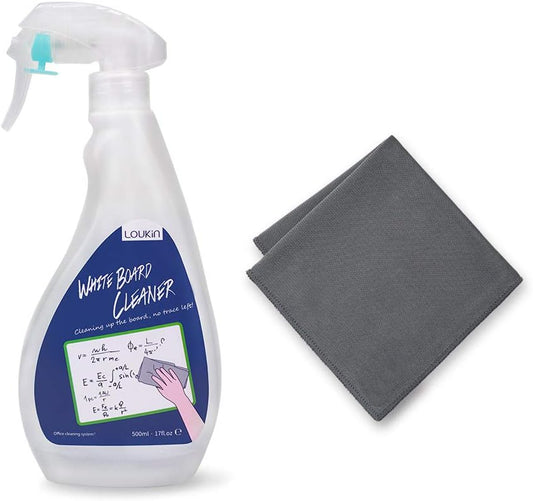 loukin Non-Toxic Whiteboard Cleaner, 17 fl oz Dry Erase Board Cleaner, Low-Odor Whiteboard Cleaning Spray with Cloth, Removes Stubborn Marks from Whiteboards, Chalkboard