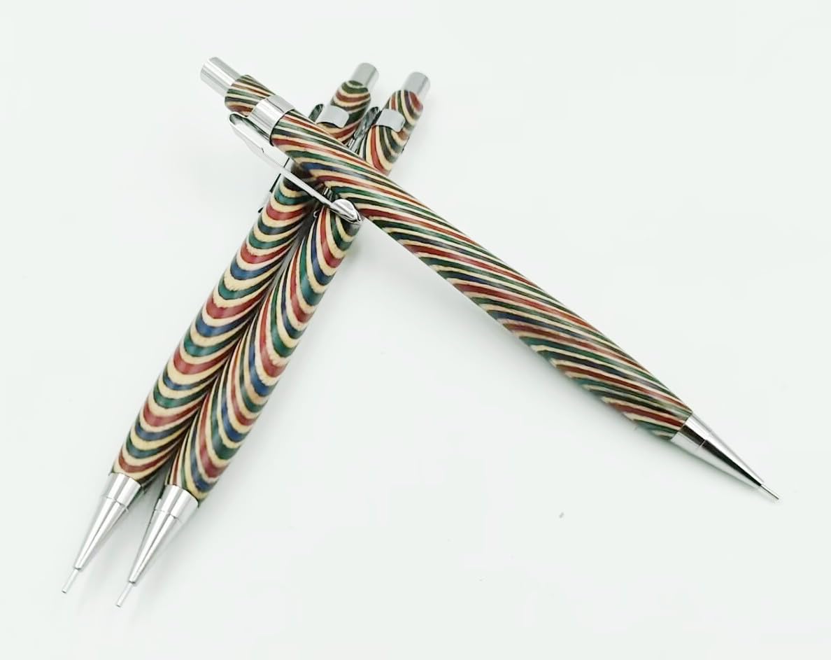 Spiral Grain Wooden Mechanical Pencils -Unique Colors Airplane Aluminum Core Artist's Drawing Pencil Comes with Gift Box (Walnut)