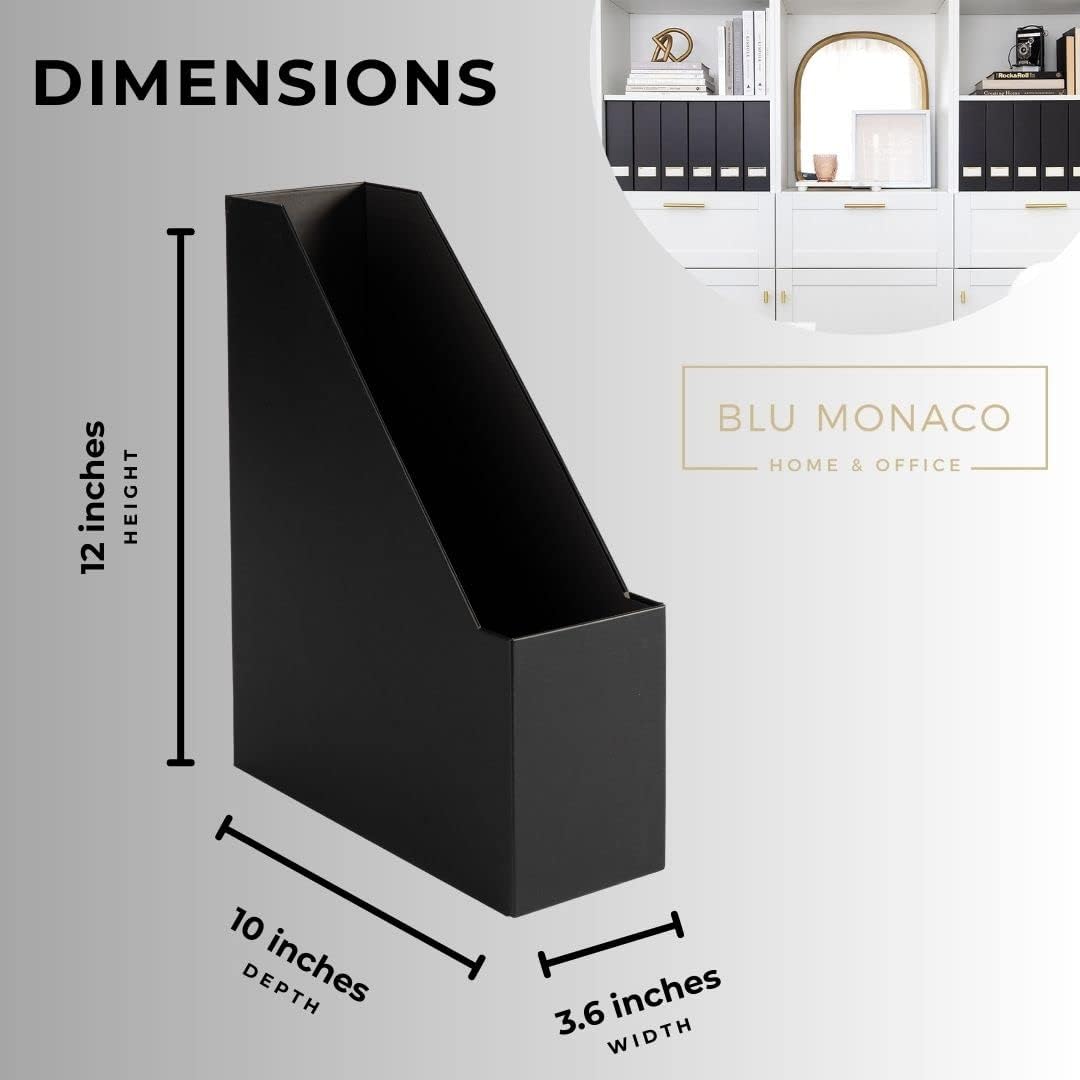 BLU MONACO Foldable Black Magazine File Holder | Set of 6 Cardboard Desk Organizer Boxes | Vertical Magazine File Holder | Standing File Holder | Office Classroom or Home