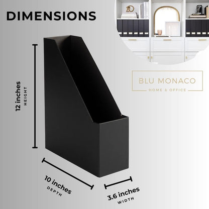 BLU MONACO Foldable Black Magazine File Holder | Set of 6 Cardboard Desk Organizer Boxes | Vertical Magazine File Holder | Standing File Holder | Office Classroom or Home