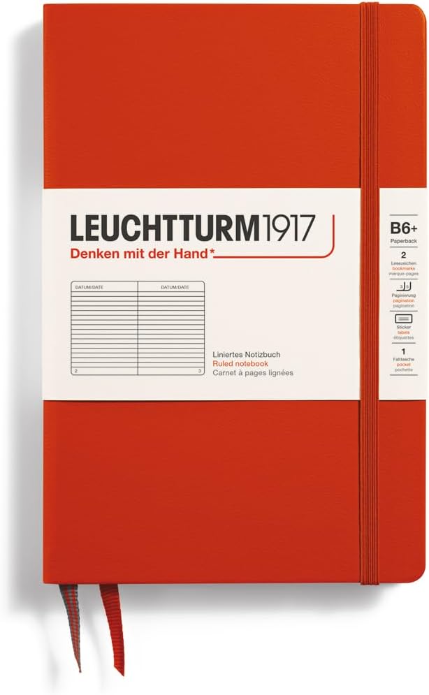 LEUCHTTURM1917 - Notebook Hardcover Paperback B6+ - 219 Numbered Pages for Writing and Journaling (Stone Blue, Ruled)