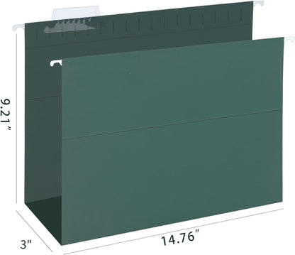 HERKKA Extra Capacity Hanging File Folders, 30 Pack Reinforced Legal Size Hanging Folders with Heavy Duty 1 Inch Expansion, Designed for Bulky Files, Medical Charts, Green