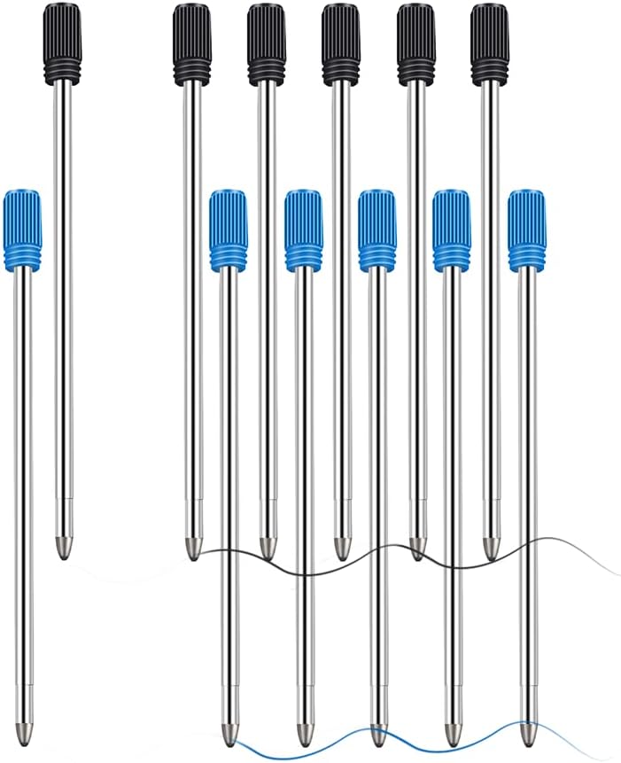 Ballpoint Pen Refills Pack of 20, Smooth Writing 2.75 Inch and 1.0 mm Medium Point Metal Refill, Replaceable Ink Pen Refill for Diamond Crystal Stylus Pens and Ballpoint Pens (Black and Blue)