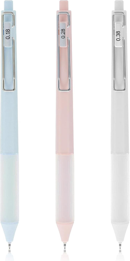 Ymapinc 3Pcs Ultra Fine Point Pens, Black Ink Pens 0.18mm/0.28mm/0.38mm Retractable Smooth Writing Cute Pen with Silicone Grip for Note taking Sketching Drawing Stationery Journaling Stationery