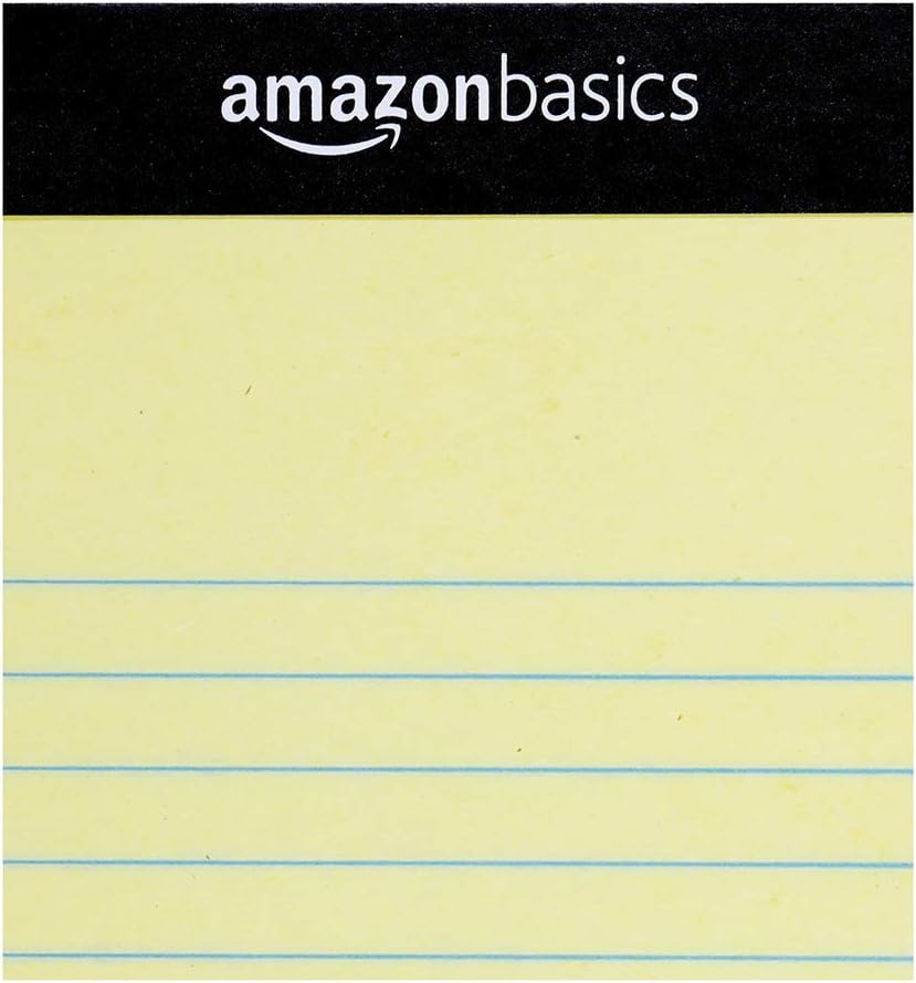 Amazon Basics Wide Ruled Lined Writing Note Pads with Sturdy Back, 8.5" x 11.75", Multicolor, 6-Pack, 300 Sheets, Perforated