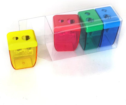 AUSTARK 4Pcs Pencil Sharpeners Manual for Kids Adults, Dual Hole Small Handheld Pencil Sharpener Bulk for Office School Home, Back to School Supplies