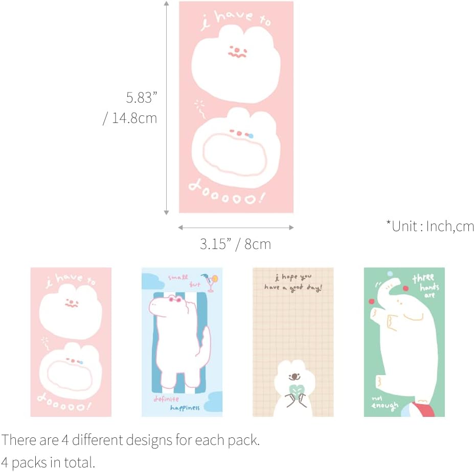 Monolike Memopad Memories design B SET - 4 Packs, 4 Different Designs, 100 Sheets Per Pad, Total 400 Sheets, Note pads, Writing pads, 3.15 x 4.17 Inches