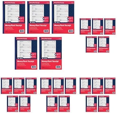 Adams Money and Rent Receipt Books, 3-Part Carbonless, 7-5/8" x 10-7/8", Bound Wraparound Cover, 100 Sets per Book, 4 Receipts per Page, 5 Books per Pack (TC1182-5)