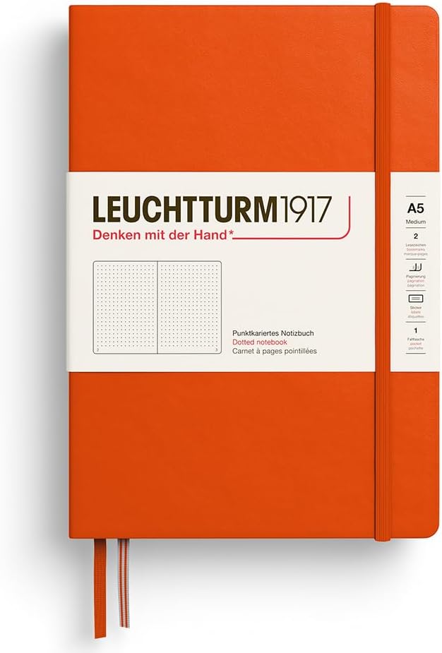 LEUCHTTURM1917 - Notebook Hardcover Medium A5-251 Numbered Pages for Writing and Journaling - Thinking Ahead (Plain Paper, Spice Brown)