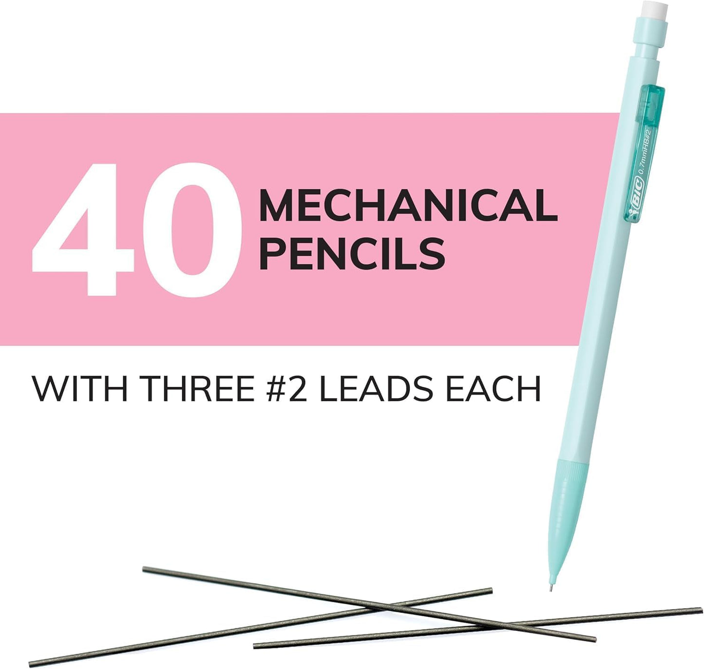 BIC Xtra-Smooth Pastel Mechanical Pencils with Erasers, Medium Point (0.7mm), 40-Count Pack, Bulk Mechanical Pencils for School or Office Supplies