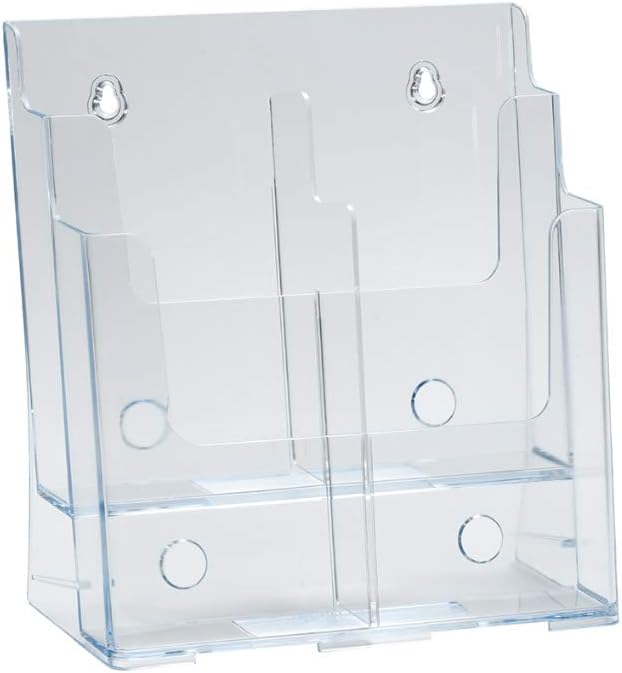 Azar Displays 252376 Four Tier, Four Pocket Letter Brochure File Holder for Flyer, Office Supplies, Paper Document or Magazines, Clear Organizer for Wall and Counter Desktop Stand, 8.5" x 11"
