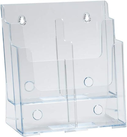 Azar Displays 252376 Four Tier, Four Pocket Letter Brochure File Holder for Flyer, Office Supplies, Paper Document or Magazines, Clear Organizer for Wall and Counter Desktop Stand, 8.5" x 11"