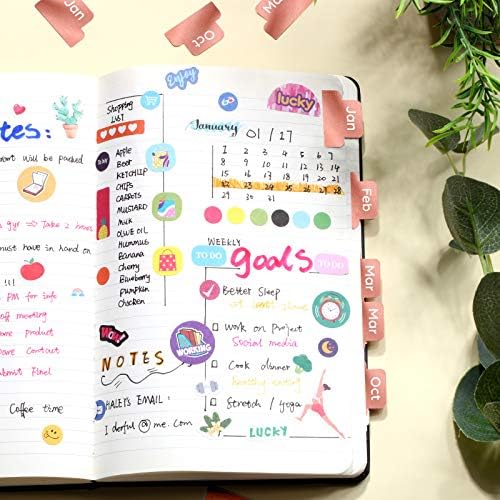 Outus 24 Pieces Monthly Adhesive Tabs for Planner - Designer Accessories Monthly Tabs Stickers Decorative for Office Planners Organizations Sturdy Notebook Planners Journal(Black)