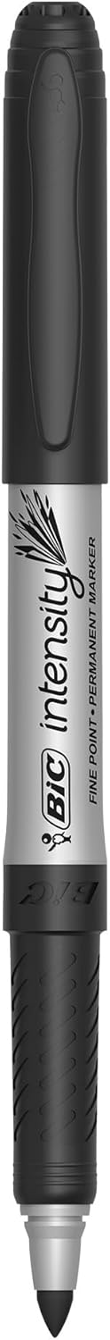 BIC Intensity Black Permanent Markers, Ultra Fine Point, 12-Count Pack of Black Markers With Non-Slip Grip for Comfort and Control