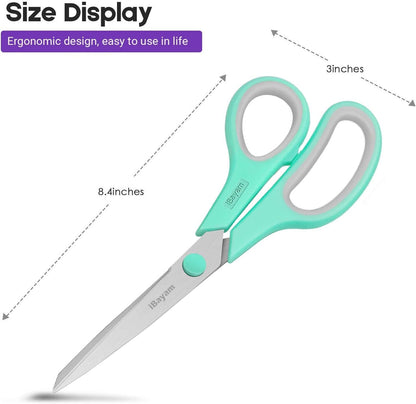 Scissors, iBayam 8" All Purpose Scissors Bulk 3-Pack, Ultra Sharp 2.5mm Thick Blade Shears Comfort-Grip for Aesthetic Fun Cute School Office Teacher Desk Crafts and Art Supplies Accessories Essential