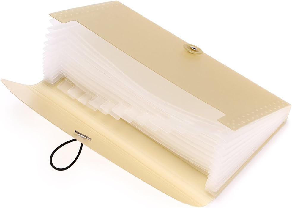 BTSKY 13 Pockets Expanding Check Bill File Folder-Hand-held Small Accordion File Folder Expandable Card Ticket Holder Plastic Business Document Organizer Wallet Case New Grey