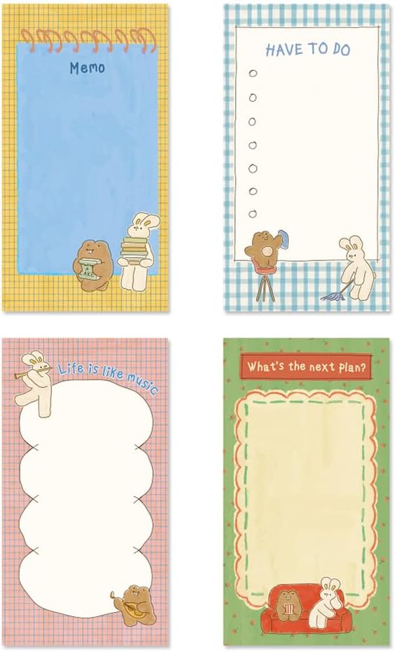 Monolike Memopad Memories design B SET - 4 Packs, 4 Different Designs, 100 Sheets Per Pad, Total 400 Sheets, Note pads, Writing pads, 3.15 x 4.17 Inches
