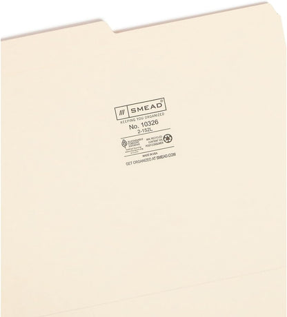 Smead File Folders Letter Size, Reinforced 1/3-Cut Tab, Assorted Positions, Letter Size, Manila Folders 8.5 x 11, 100 per Box (10334)