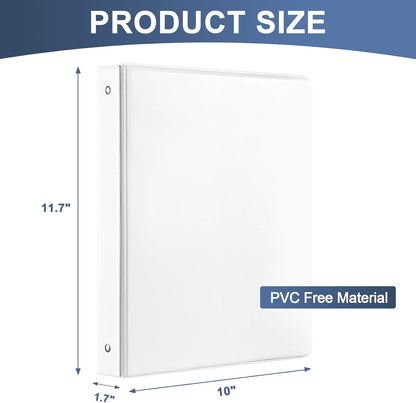 1 inch 3-Ring Binder, 1" Round Ring Binder with 2 Interior Pockets, Holds 200 Sheets US Letter Size 8.5'' x 11'', Clear View Binders for Office, Home, and School (White,8-Pack)