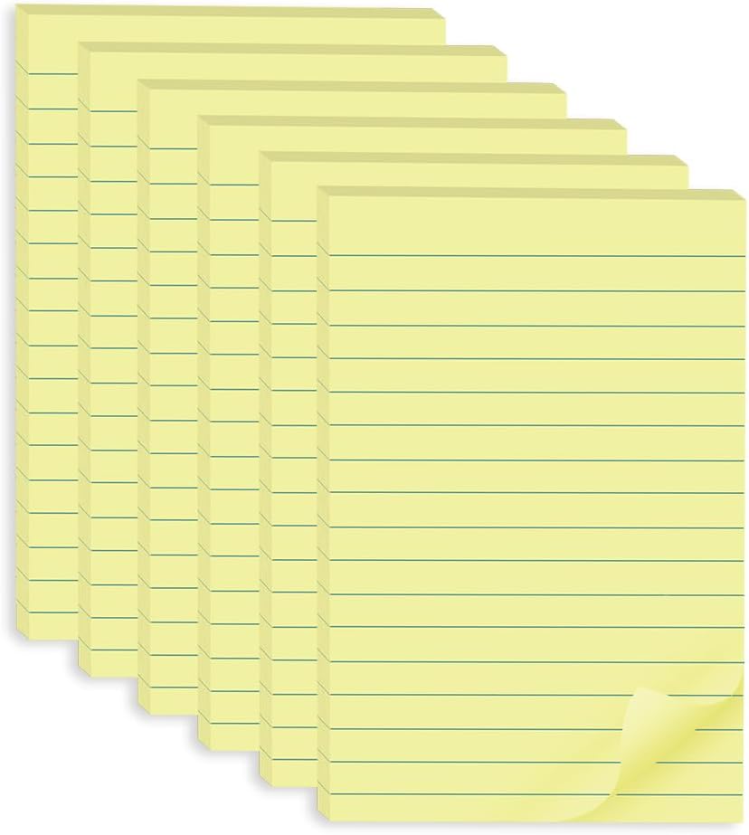 (12 Pack) Lined Sticky Notes 4x6 in,Yellow Large Notepads with Lines,Ruled Stickies Super Sticking Power,Office School Memo Note Pads,Post on Windows Doors,Recyclable,Easy to Write on,Hold Well