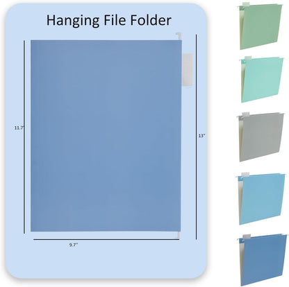 6 Pack Hanging Folder File Cabinet Organizer Letter Size 1/5 Cut Adjustable Label Decoration Home Office School Classroom, Green