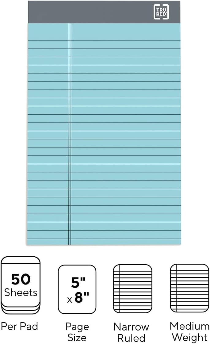 TRU RED Notepads, 5” x 8”, Narrow Ruled, Canary, 50 Sheets/Pad, 6‑Pack