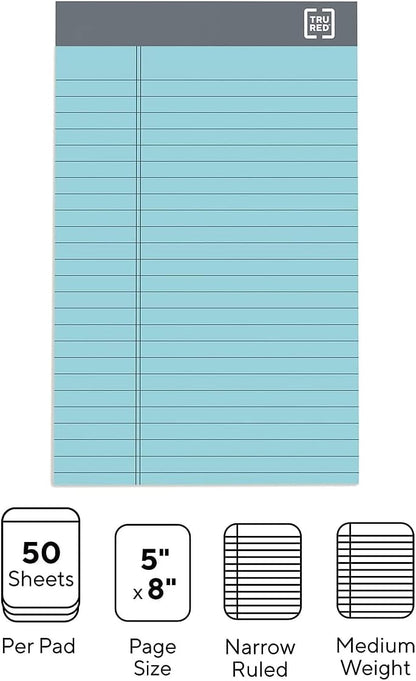 TRU RED Notepads, 5” x 8”, Narrow Ruled, Canary, 50 Sheets/Pad, 6‑Pack