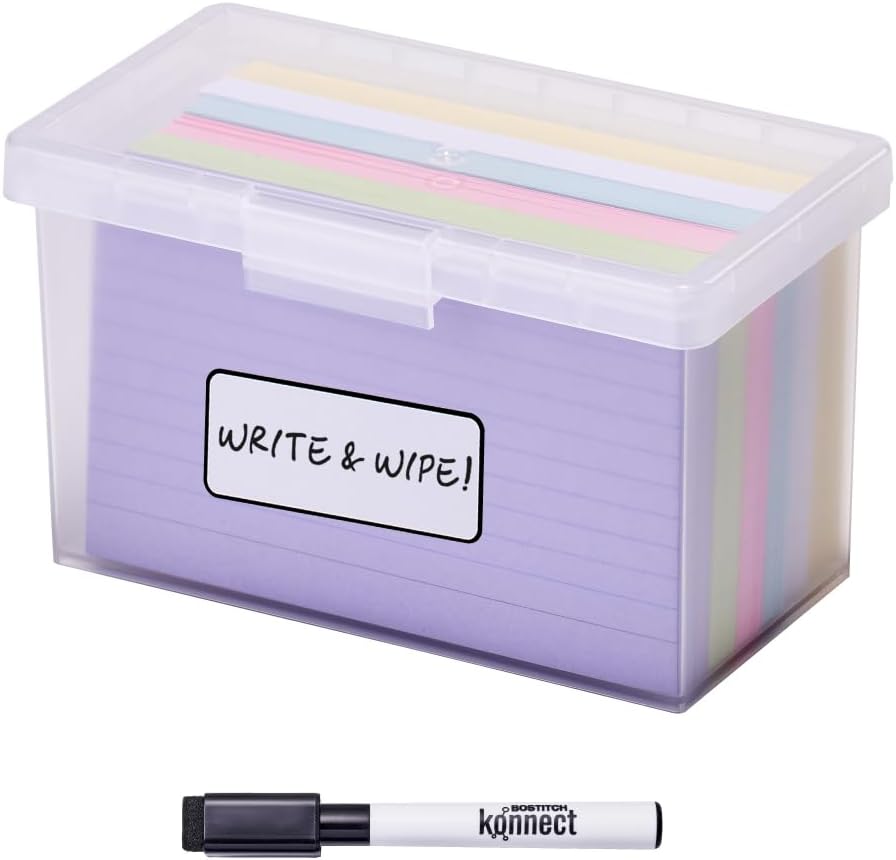 Bostitch Konnect Storage Containers with Lids, Office Organizer, Clear Plastic Box, Stackable for Index Cards, Labels, 1 Qt