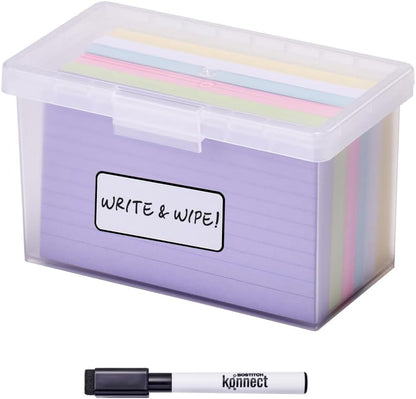 Bostitch Konnect Storage Containers with Lids, Office Organizer, Clear Plastic Box, Stackable for Index Cards, Labels, 1 Qt