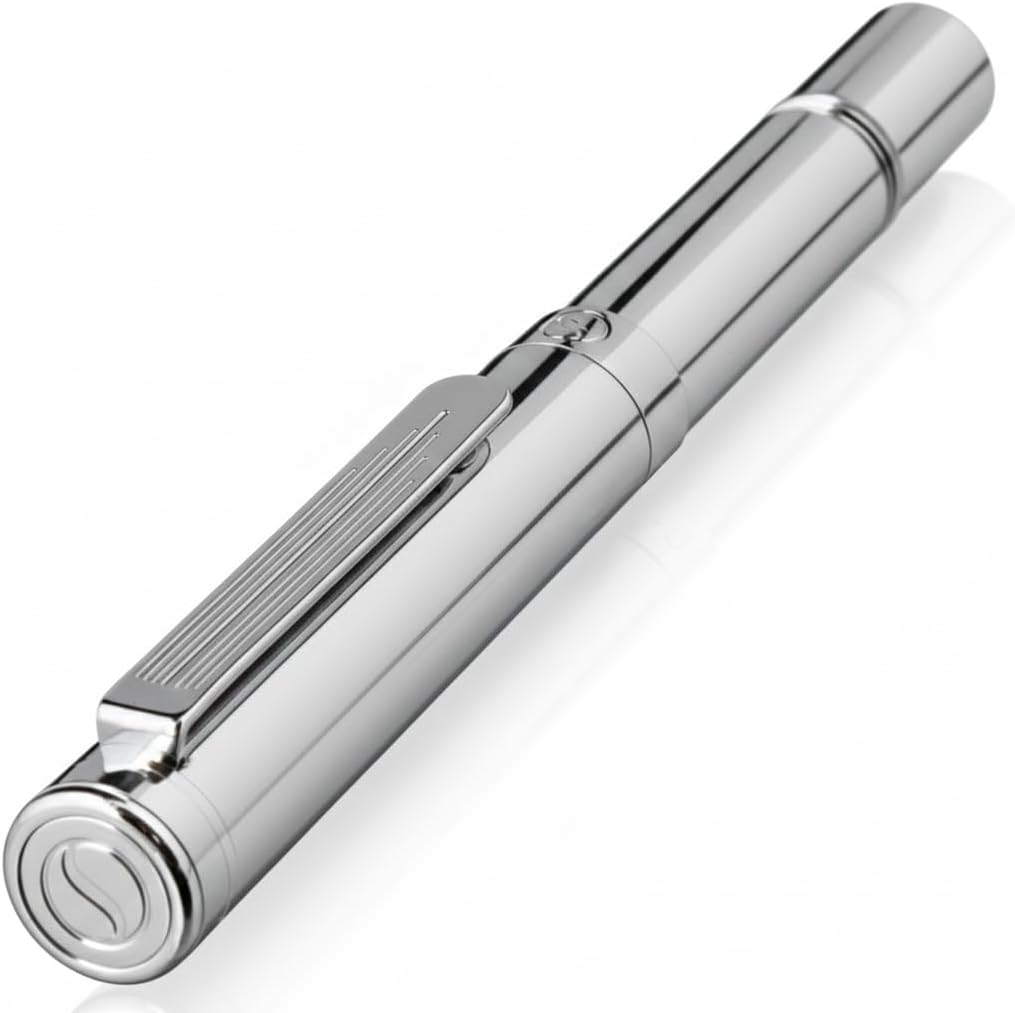 Scriveiner Black Rollerball EDC Luxury Pen, Stunning Pocket Pen with Chrome Finish, Cool Writing, Best Gift for Men & Women, German Schmidt Refill, Nice Present, Fancy Office Designer Set
