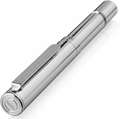 Scriveiner Black Rollerball EDC Luxury Pen, Stunning Pocket Pen with Chrome Finish, Cool Writing, Best Gift for Men & Women, German Schmidt Refill, Nice Present, Fancy Office Designer Set