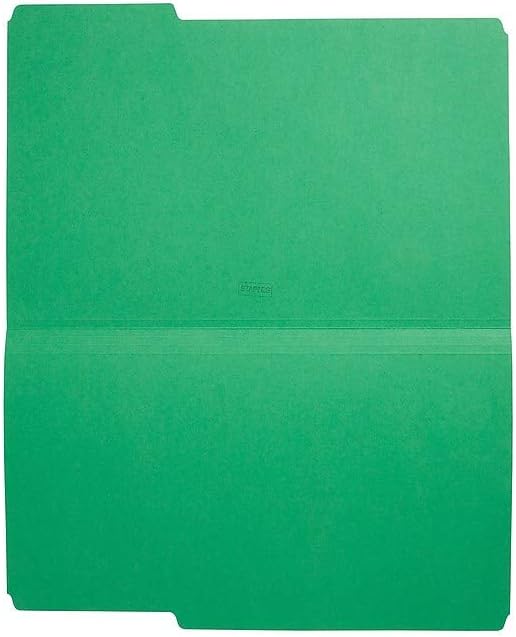Staples Recycled File Folders, Legal Size, 1/3‑Cut Tabs, Manila, 30% Recycled Paper Stock, 100/Box