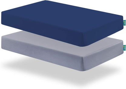 Pack and Play Sheets and Waterproof Pack n Play Mattress Protector Pad Cover 4 Pack Set, Ultra Soft Pack n Play Mattresses Sheets Compatible with Graco Pack n Play, Grey&Navy
