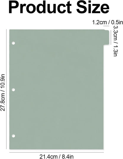 Buqoo 3 Ring Binder Dividers with 8 Reusable Tabs - Sturdy Green Plastic Index Dividers, Letter Size 8.4"x10.9" for School, Office, Planner & Journal